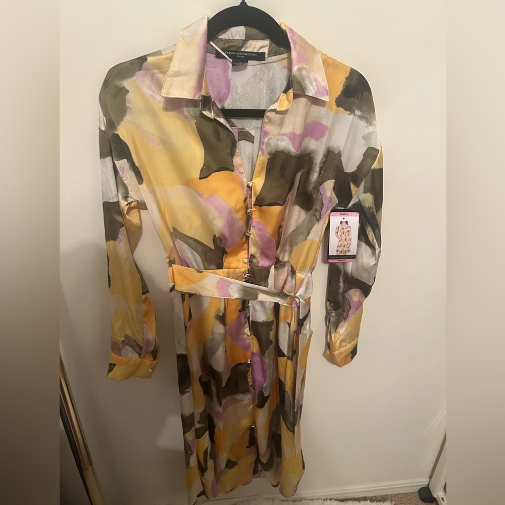 French Connection Yellow and Pink Patterned Dress